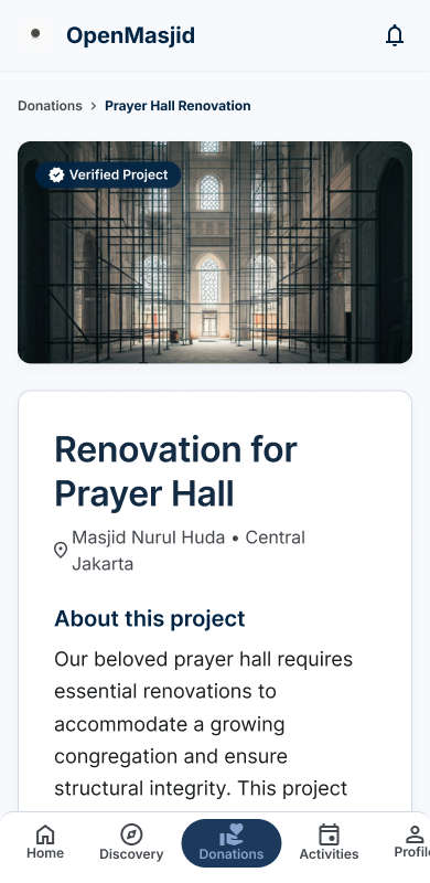 OpenMasjid donation detail public screenshot
