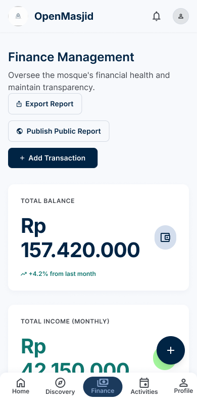 OpenMasjid finance management screenshot