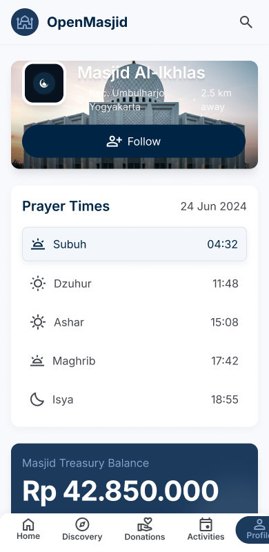 OpenMasjid mosque profile screenshot